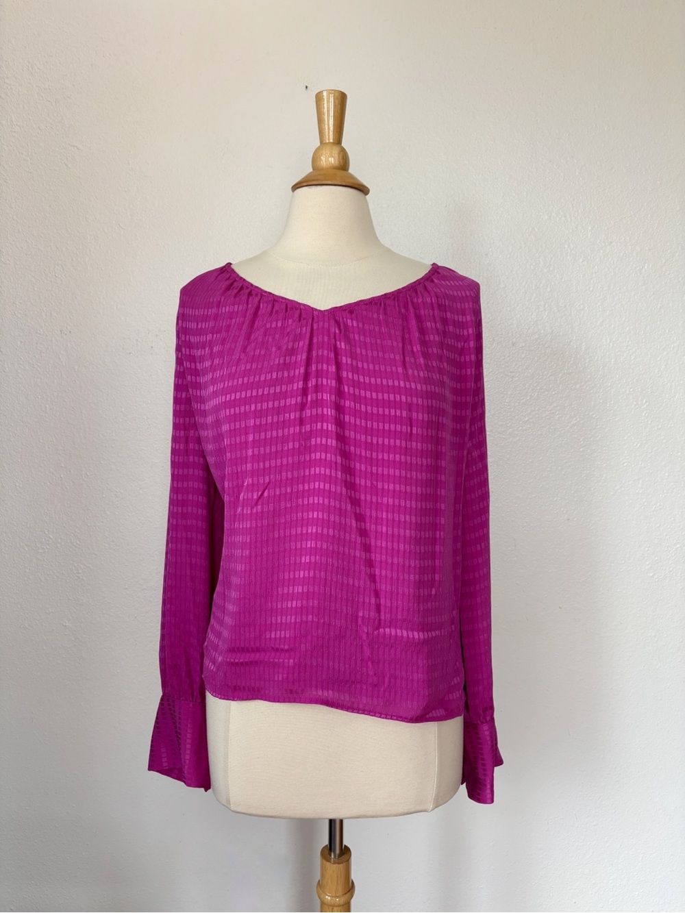 Pink Long Sleeve Striped V-Neck Blouse